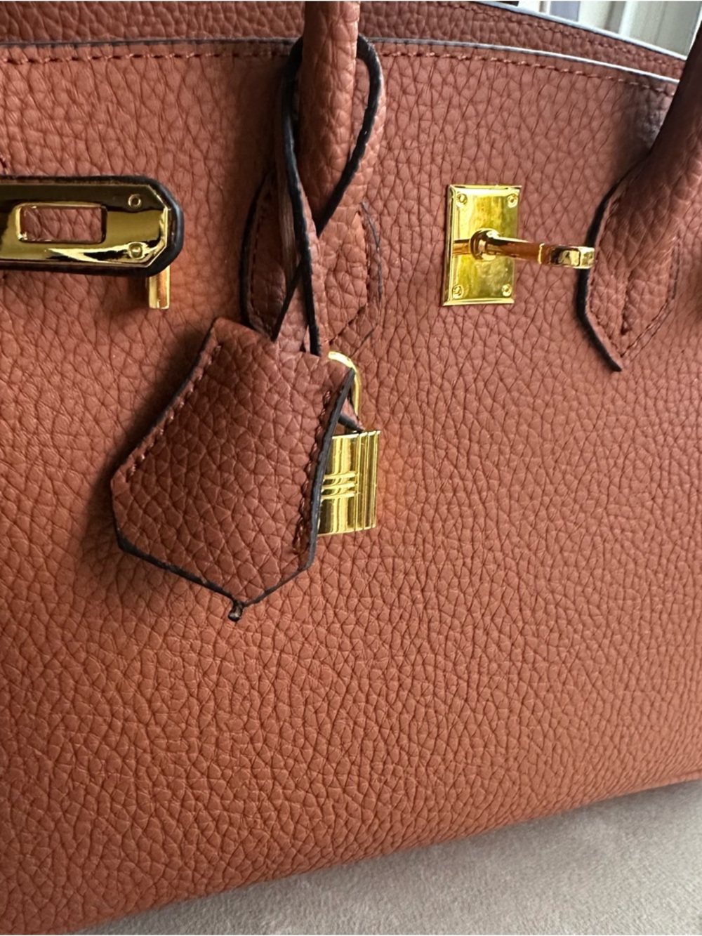 Caramel Structured Top Handle Bag | Gold Hardware | Chic Classic Style - Picture 6 of 17